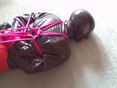 D K Bondage - Adreena Hogtied In Rubber D K Bondage - Adreena Hogtied In Rubber